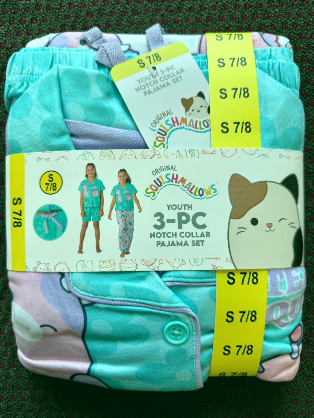 Squishmallows Girls 3-Piece Pajama Set Size Small 7/8 Purple NWT Flame Resistant